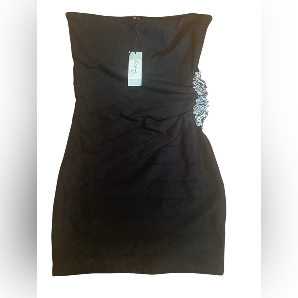 Sky L Elegant Black mini Dress with Embellished Detail NWT